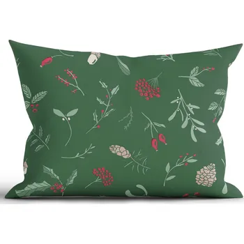 Povlak na polštářek Vánoční bavlněný povlak na polštář Renforcé 50 × 70 cm - Cesmínové větvičky