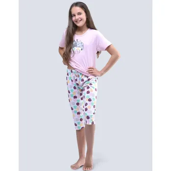 Dámské pyžamo Pyžamo pro holky kočičky capri - sv. růžová bílá - 140/146