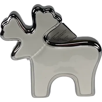 Vánoční dekorace Jelen keramický 10 cm, bílo-stříbrný