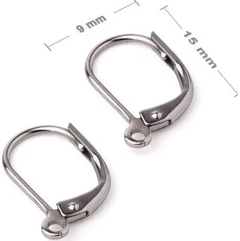 Materiál na výrobu šperku Náušnicové háčky mechanické z chirurgické oceli 316L 15x9 mm