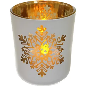 Svícen Svícen skleněný 7x8 cm dekor vločka zlatý