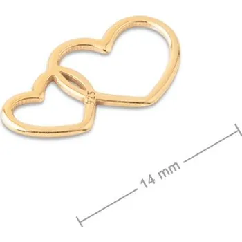 Přívěsek Stříbrný spojovací díl dvojité srdce 14 mm pozlacený 24K zlatem