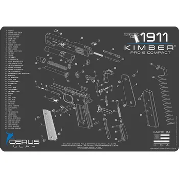 Čištění zbraně Cerus Gear MAT-KIM-1911-SCH-GRY - Podložka pro čištění zbraní KIMBER COMP/PRO SCHEMATIC CHAR GRAY