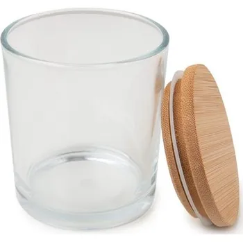 Dóza na potraviny Skleněná nádoba na svíčku s bambusovým víčkem 80x95mm čirá