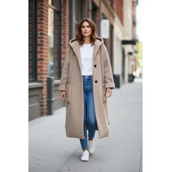 Dlouhý oversize kabát TEDDY béžový Velikost: UNI: XL-4XL