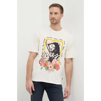 Bavlněné tričko Guess béžová barva, s potiskem, M4GI12 K9RM1 M4GI12.K9RM1 01X, vel. L