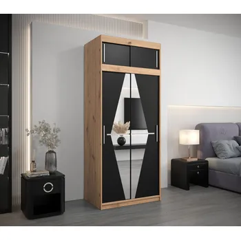 Šatní skříň Šatní skříň Abi Bo s nástavcem Barva korpusu: Černá, Rozměry: 100 cm, Dveře: Dub sonoma