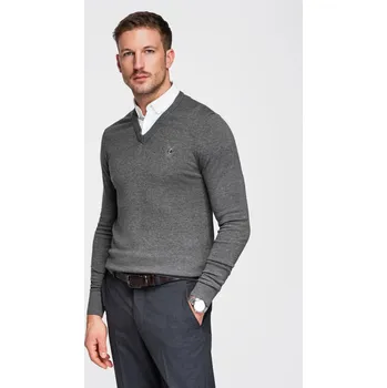 Pánský svetr Pánský svetr s výstřihem do V a košilovým límcem - grafitový V3 OM-SWSW-0102 - M