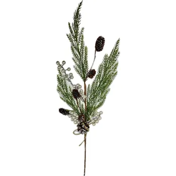 umělá květina Větev jehličí dekorační s kuličkami a šiškami 65 cm