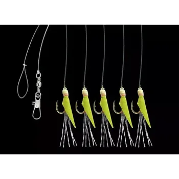 Rybářský háček Saenger Aquantic návazec Real Skin Leader Rig 5 háčků velikost 10 délka 150cm chartreuse
