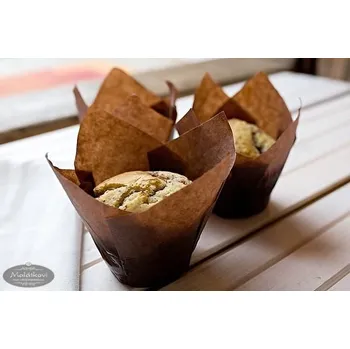 Jednorázové nádobí Košíček na muffiny tulipán hnědý papírový 12 ks