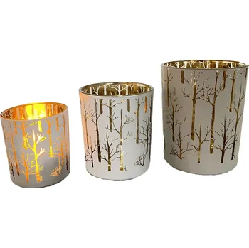 Svícen Svícen sklo stromy 8,8x10 cm, bílý/zlatý