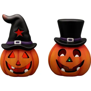 Dýně keramická 8 cm s kloboukem a LED - 713017