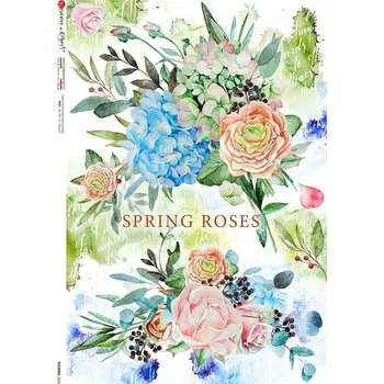 Umělecký papír Rýžový papír na decoupage - A4- Květiny (Flowers) 0372