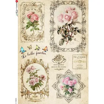 Umělecký papír Rýžový papír na decoupage - A4- Květiny (Flowers) 0329