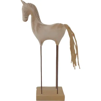 Dřevěný kůň na podstavci s nohami z drátu, 33,5 cm