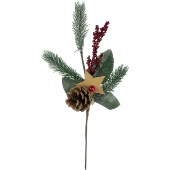 umělá květina Větvička jehličí + hvězda 40 cm Barva: Červená