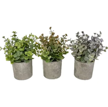 umělá květina Eukalyptus podzimní vel. 20cm v květináči betonový vzhled, mix barev