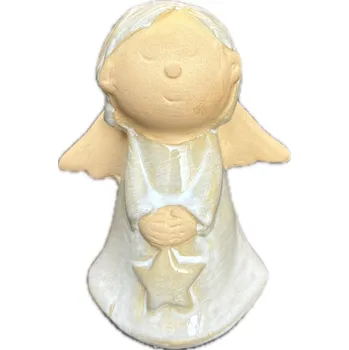 Vánoční dekorace Keramický anděl s hvězdou glazovaný 8x5x11 cm