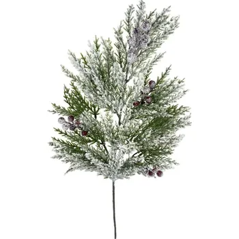 umělá květina Větev thuje s jeřabinami velká zasněžená 70 cm