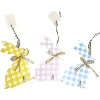 Velikonoční dekorace Zajíček kostkovaný mix barev 13x8 cm