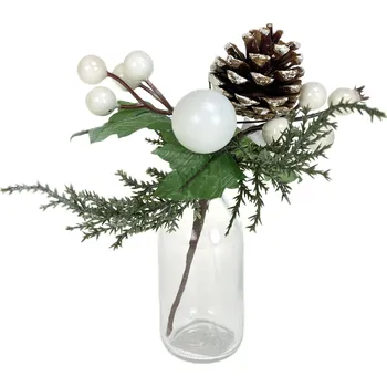 Vánoce Přízdoba zimní thuje s jeřabiny + houbičkou bílá 23 cm