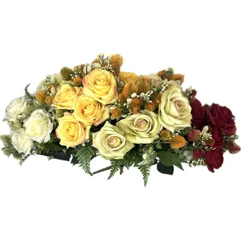 umělá květina Růže puget 6 hlav s bodláky a kapradím 50 cm, MIX barev Barva: Krémová