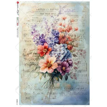 Umělecký papír Rýžový papír na decoupage - A4- Květiny (Flowers) 0437
