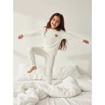 Dívčí spodní prádlo Sinsay - Žebrované dvoudílné pyžamo - krémová - 498EV-01X - 498EV-01X-122