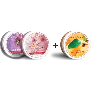 Kosmetická sada REFAN Cukrový peeling 2+1 zdarma, 3x240g Cukrový peeling 2+1 zdarma: SET 4 - Jogurt a růžový olej, Růžový grep, Mučenka