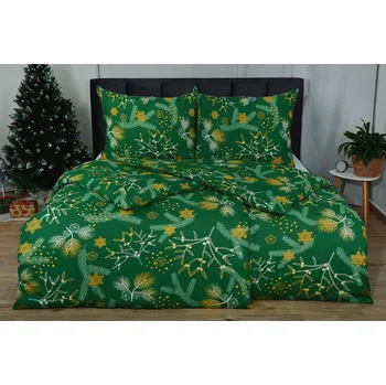 Povlečení HW LOGISTIC s.r.o. Vánoční Krepové povlečení PLUS NALA zelené 140 x 200, 70 x 90 cm zip