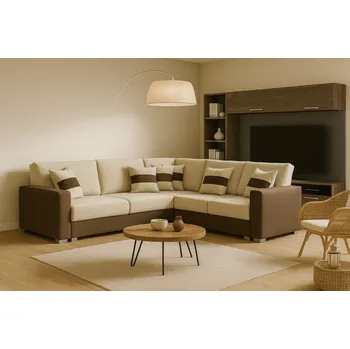 Sedací souprava Rozkládací rohová sedačka NADO 230x230 béžová / hnědá