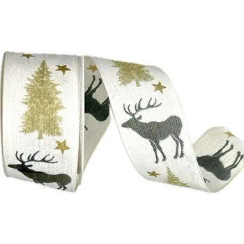 Stuha Stuha vánoční Nordic Reindeer Elegance černo bílá 40mm x 2m (16,-Kč/m) (Stuha vánoční, bavlněná, obostranný potisk, s drátkem v lemu, PREMIUM)