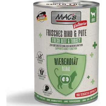 Krmivo pro kočku Výhodné balení 24x400g MAC's CAT Vetcare ledvinová dieta hovězí krůtí vlhké krmivo kočka