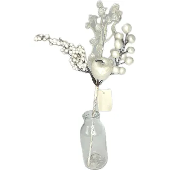 umělá květina Větvička bobulky s jablkem 32x12 cm bílá dekorační