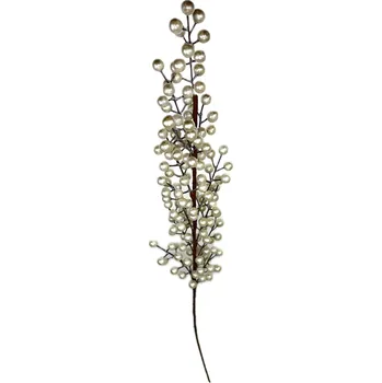 Vánoční dekorace Větev bobule bílá/stříbrná perleť 90cm