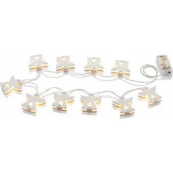 Vánoční dekorace Gerlanda LED 90cm s dřevěnými bílými andělíčky /10ks andílků vel. 6cm/