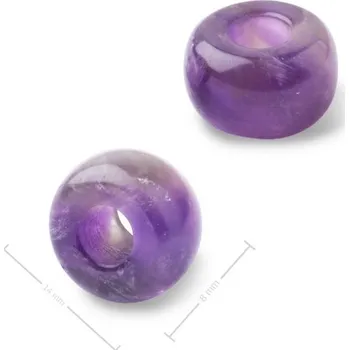 Přívěsek Korálek rondelka z minerálu Ametyst s velkým průtahem pro Macramé 14x8 mm