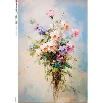 Umělecký papír Rýžový papír na decoupage - A4- Květiny (Flowers) 0409