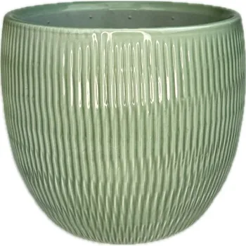 Obal na květináč Obal keramický PLISSEE pr.15 cm, v.13,5 cm šalvějově zelený