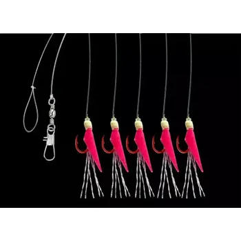 Rybářský háček Saenger Aquantic návazec Real Skin Leader Rig 5 háčků velikost 4 délka 150cm pink