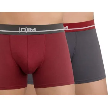 Boxerky Pánské boxerky DIM 2ks Soft touch - vínová - šedá - XL