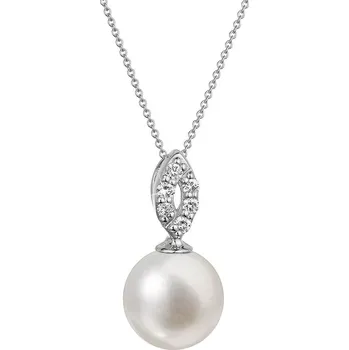 Náhrdelník EVOLUTION GROUP CZ Zlatý 14 karátový náhrdelník bílé zlato s bílou říční perlou a brilianty - 82PB00040