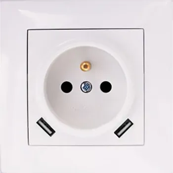 Elektrická zásuvka Elektrická Zásuvka Jednoduchá s Uzemněním 2x USB 5V 2A 230V 10A Bílá