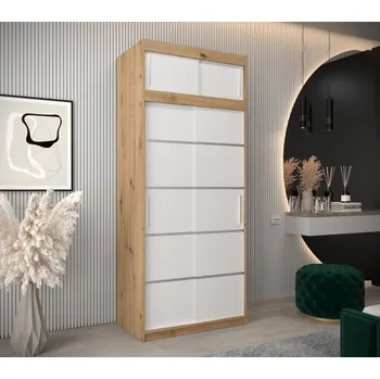 Šatní skříň Šatní skříň Abi V1 s nástavcem Barva korpusu: Černá, Rozměry: 100 cm, Dveře: Dub artisan