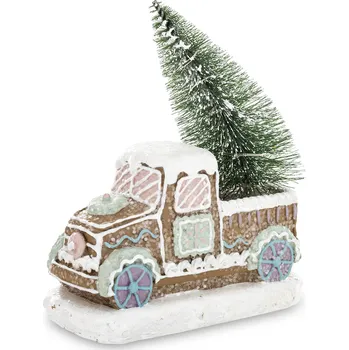 Obraz Vánoční LED figurka autíčko s vánočním stromečkem na krabičce s LED světýlky|14,5 cm DÁREK