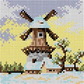 Textilie Tištěná předloha pro výšivku - 15 x 15 cm - Mlýn v zimě