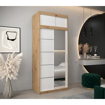 Šatní skříň Šatní skříň Abi V2 s nástavcem Barva korpusu: Černá, Rozměry: 100 cm, Dveře: Dub sonoma