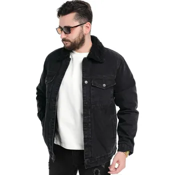 Pánská větrovka 2Y Premium Černá Džínová Bunda s kožíškem - Aurum Velikost: S