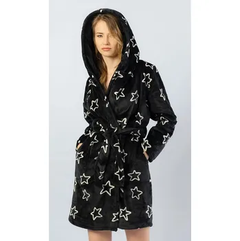 Dámský župan Dámský župan krátký s kapucí Hvězdy - černá - L